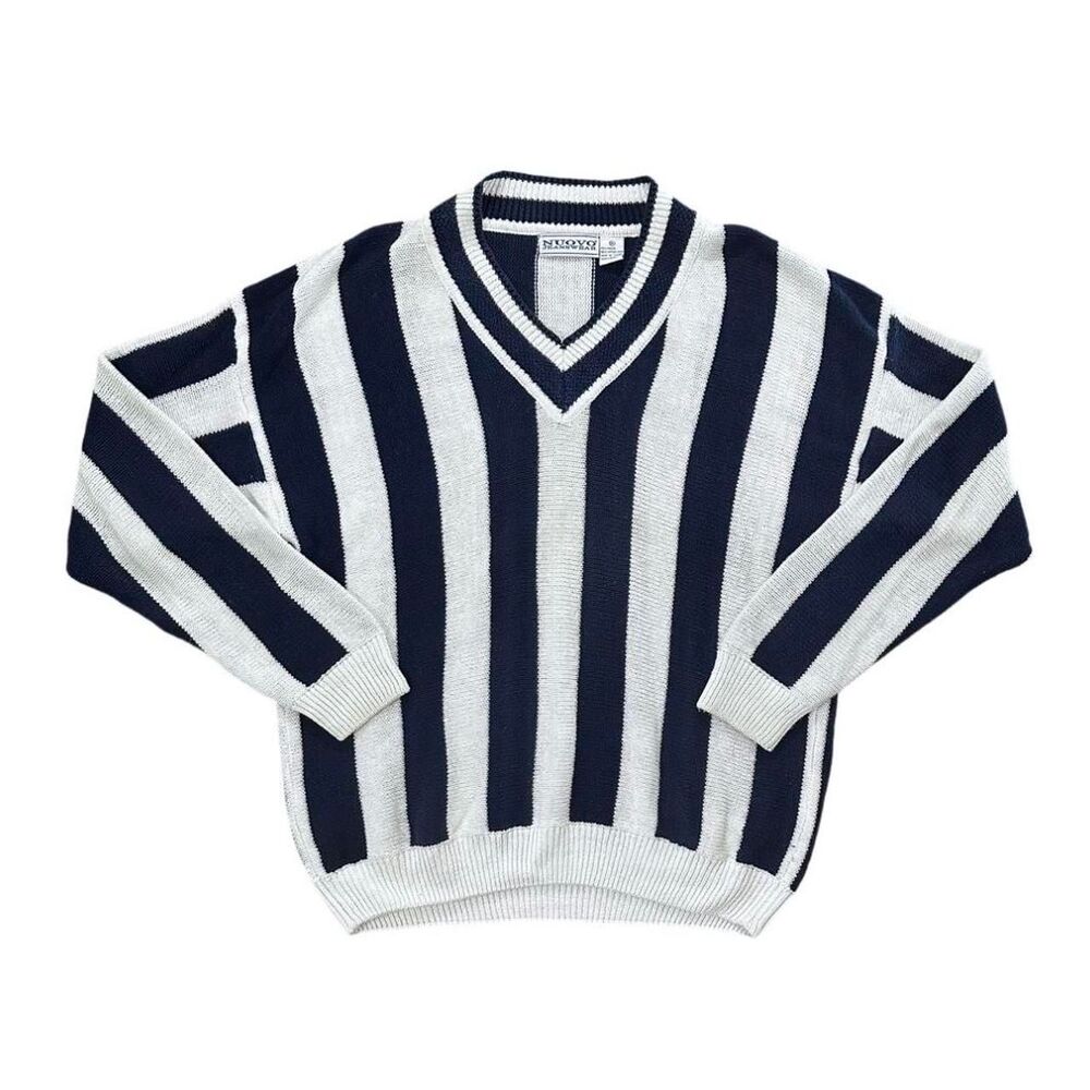 Vintage 80’s Striped Knit V Neck Sweater